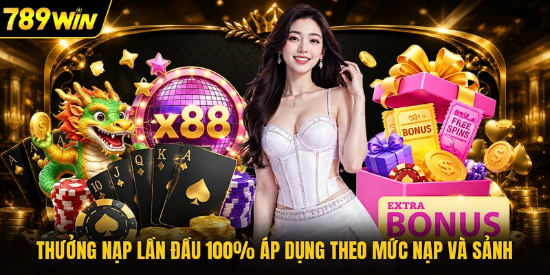 Thưởng nạp lần đầu 100% áp dụng theo mức nạp và sảnh